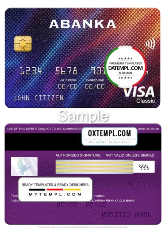 editable template, Slovenia Abanka d.d bank visa classic card, fully editable template in PSD format