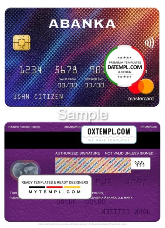 editable template, Slovenia Abanka d.d bank mastercard, fully editable template in PSD format