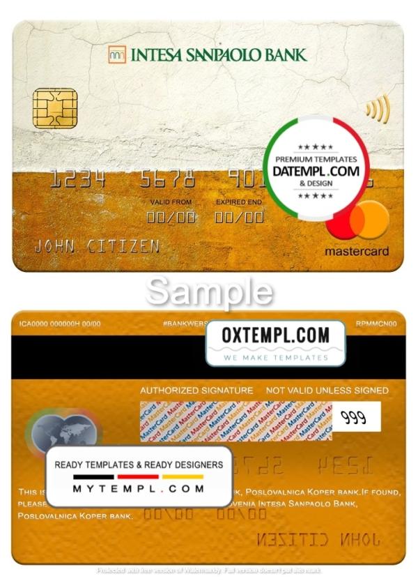 editable template, Slovenia Intesa Sanpaolo Bank, Poslovalnica Koper bank mastercard, fully editable template in PSD format