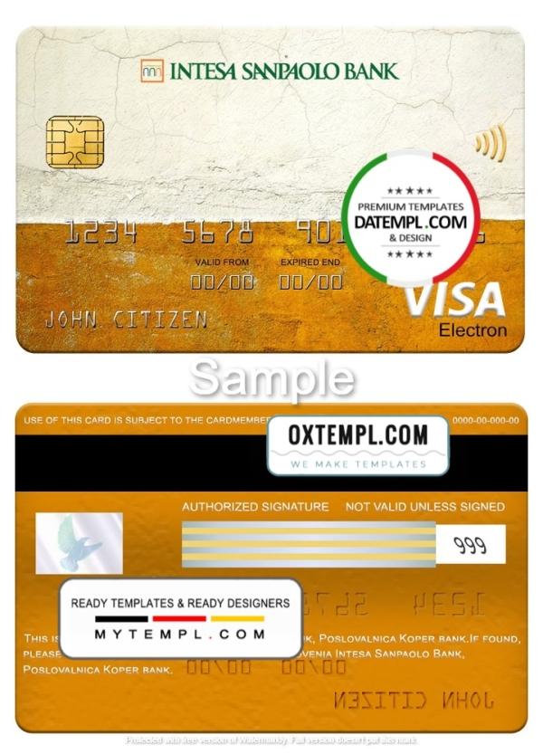 editable template, Slovenia Intesa Sanpaolo Bank, Poslovalnica Koper bank visa electron card, fully editable template in PSD format