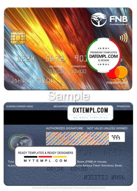 editable template, South Africa First National Bank mastercard, fully editable template in PSD format