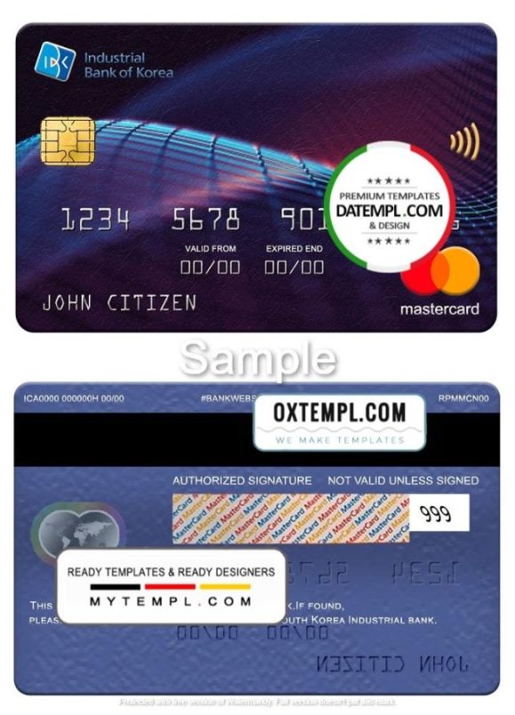 editable template, South Korea Industrial bank mastercard, fully editable template in PSD format