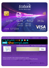 editable template, South Sudan Ecobank visa classic card, fully editable template in PSD format