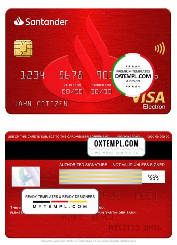 editable template, Spain Santander bank visa electron card, fully editable template in PSD format
