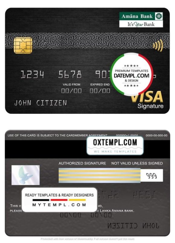 editable template, Sri Lanka Amana bank visa signature card, fully editable template in PSD format