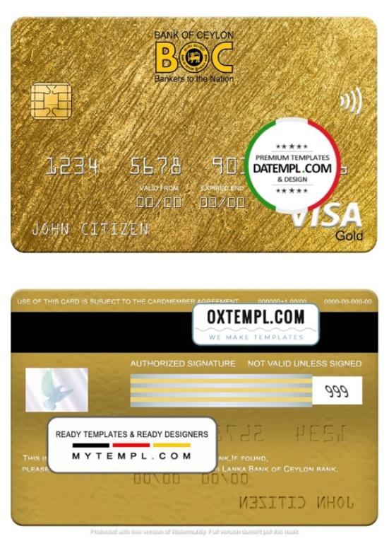 editable template, Sri Lanka Bank of Ceylon bank visa gold card, fully editable template in PSD format