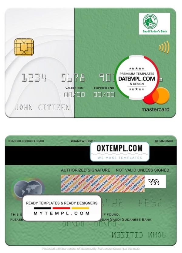 editable template, Sudan Saudi Sudanese Bank mastercard, fully editable template in PSD format