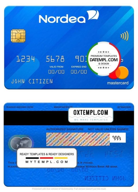 editable template, Sweden Nordea Bank AB bank mastercard, fully editable template in PSD format