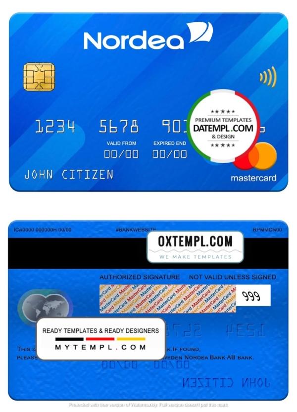 editable template, Sweden Nordea Bank AB bank mastercard, fully editable template in PSD format