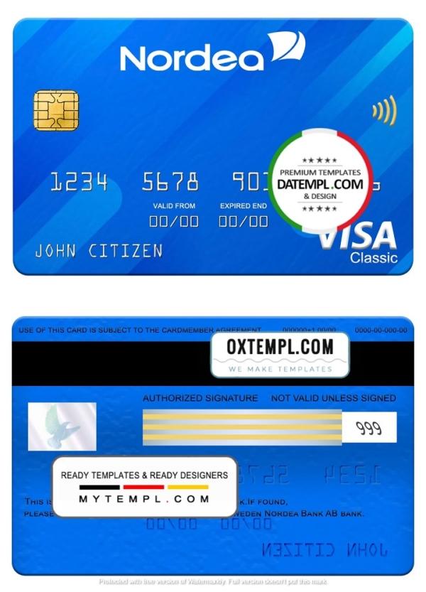 editable template, Sweden Nordea Bank AB bank visa classic card, fully editable template in PSD format