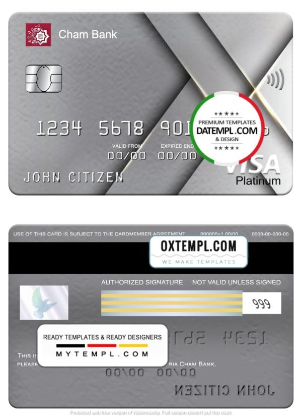 editable template, Syria Cham Bank visa platinum card, fully editable template in PSD format