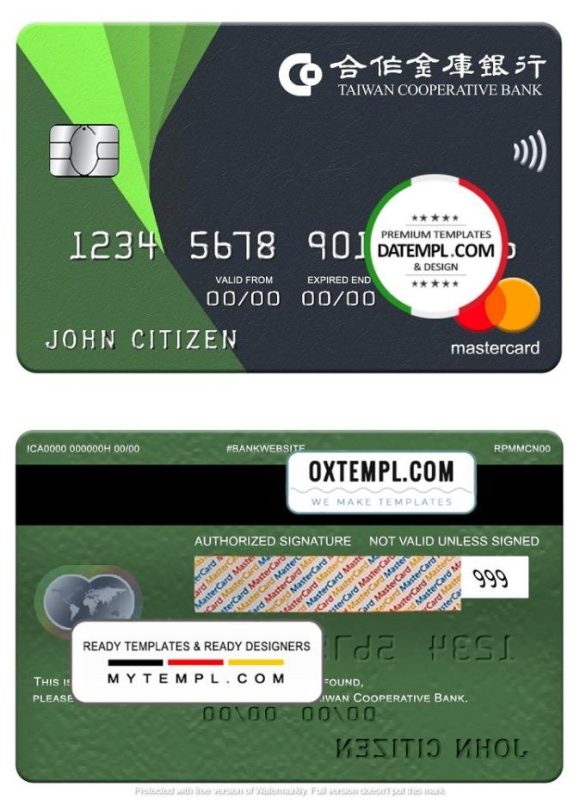 editable template, Taiwan Cooperative Bank mastercard, fully editable template in PSD format