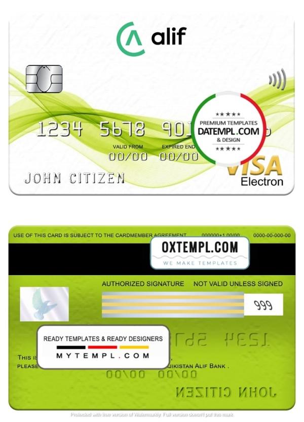 editable template, Tajikistan Alif Bank visa electron card, fully editable template in PSD format