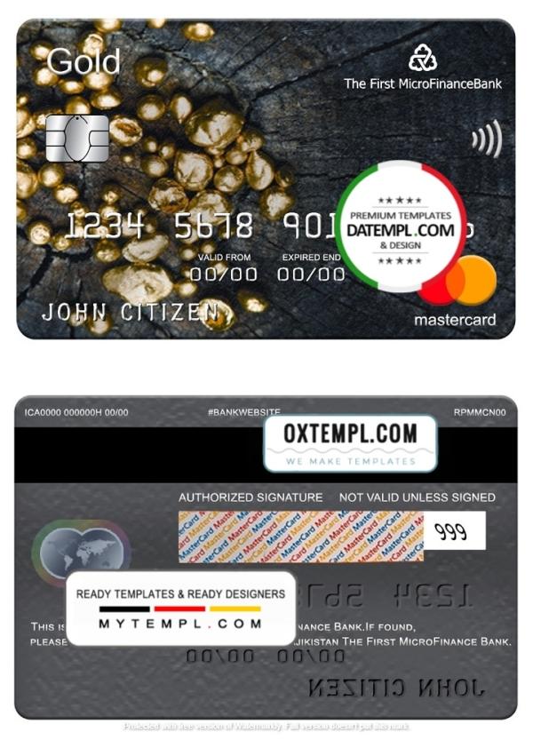 editable template, Tajikistan The First MicroFinance (FMFB) bank mastercard gold, fully editable template in PSD format
