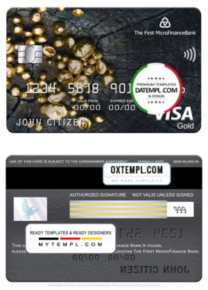 Tajikistan The First MicroFinance (FMFB) bank visa gold card, fully editable template in PSD format