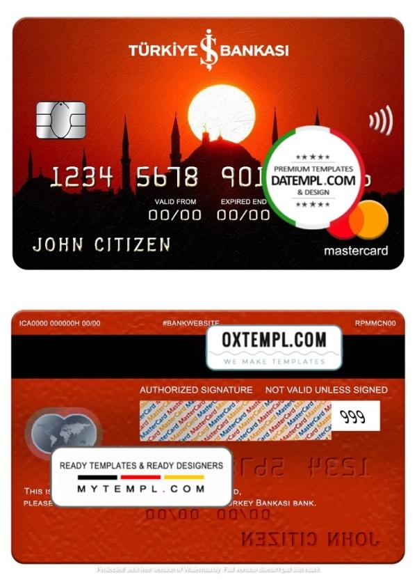 editable template, Turkey Bankasi bank mastercard, fully editable template in PSD format