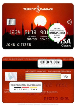 Turkey Bankasi bank visa classic card, fully editable template in PSD format