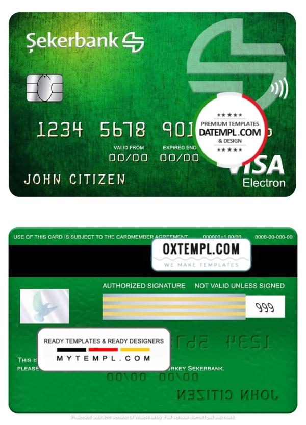 editable template, Turkey Sekerbank visa electron card, fully editable template in PSD format