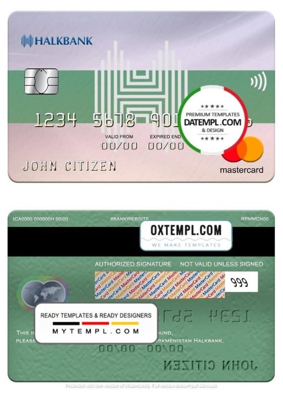 editable template, Turkmenistan Halkbank mastercard, fully editable template in PSD format