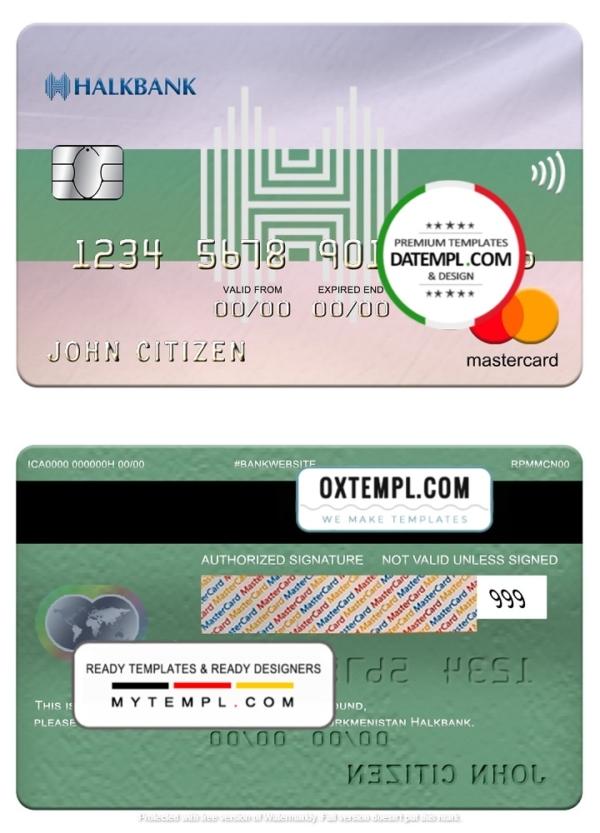 editable template, Turkmenistan Halkbank mastercard, fully editable template in PSD format
