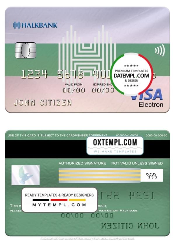 editable template, Turkmenistan Halkbank visa electron card, fully editable template in PSD format