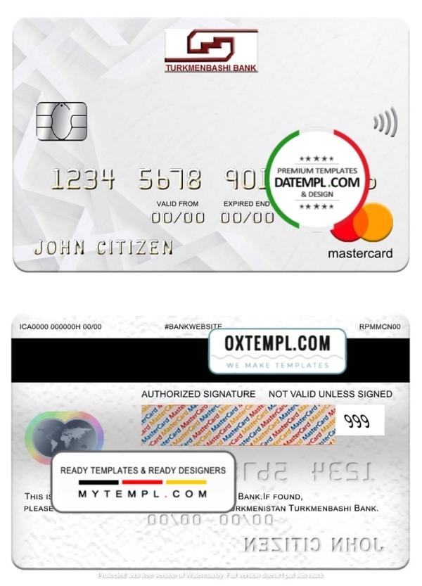 editable template, Turkmenistan Turkmenbashi Bank mastercard, fully editable template in PSD format