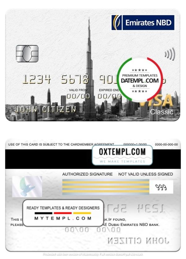 editable template, UAE Dubai Emirates NBD bank visa classic card, fully editable template in PSD format