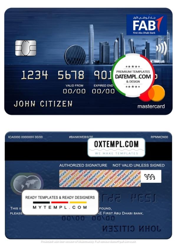 editable template, UAE First Abu Dhabi Bank mastercard, fully editable template in PSD format