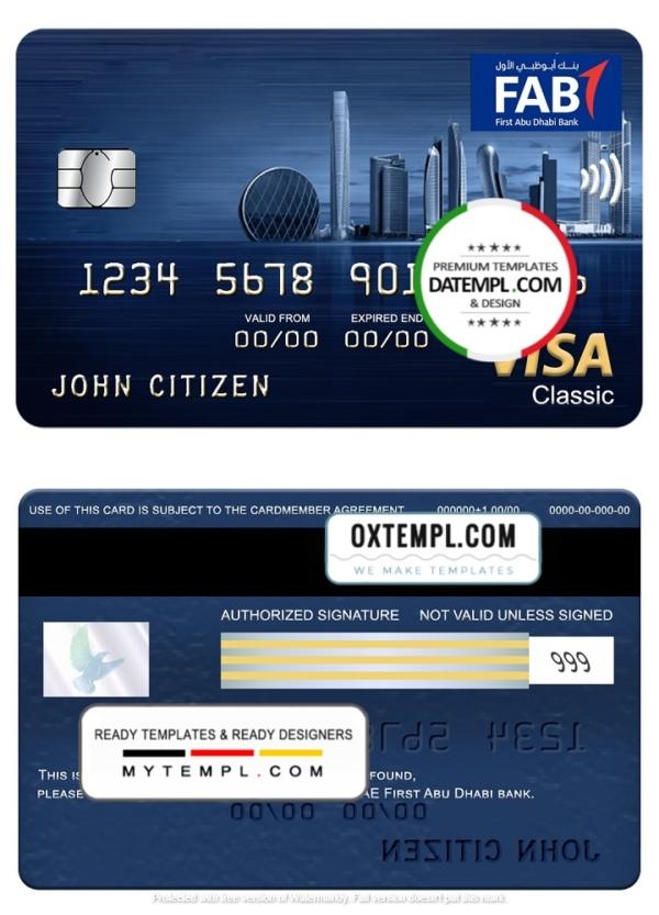editable template, UAE First Abu Dhabi Bank visa classic card, fully editable template in PSD format