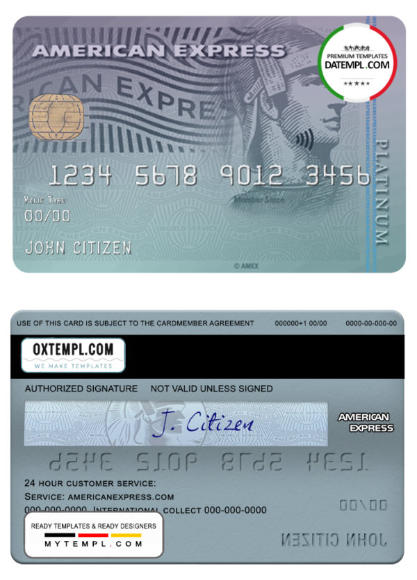 editable template, USA Discover bank AMEX platinum card template in PSD format, fully editable
