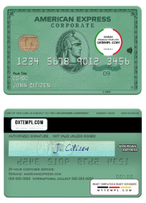 editable template, USA Heritage bank AMEX green card template in PSD format, fully editable