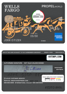 editable template, USA Wells Fargo bank AMEX card template in PSD format, fully editable