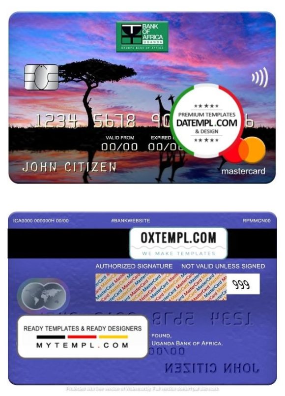 editable template, Uganda Bank of Africa mastercard, fully editable template in PSD format