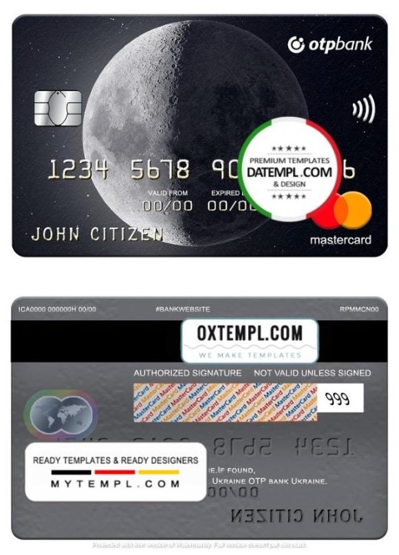 editable template, Ukraine OTP bank mastercard, fully editable template in PSD format