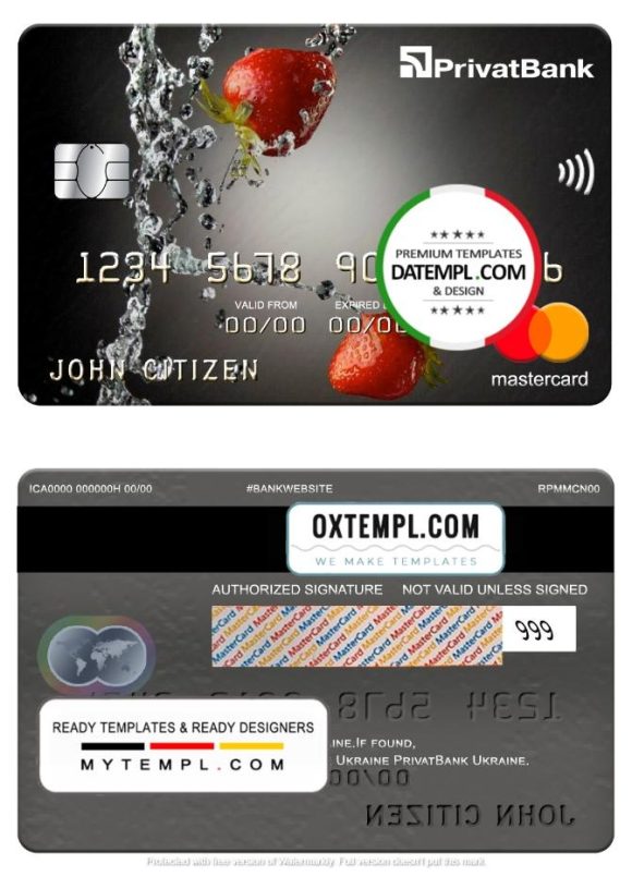editable template, Ukraine PrivatBank mastercard, fully editable template in PSD format