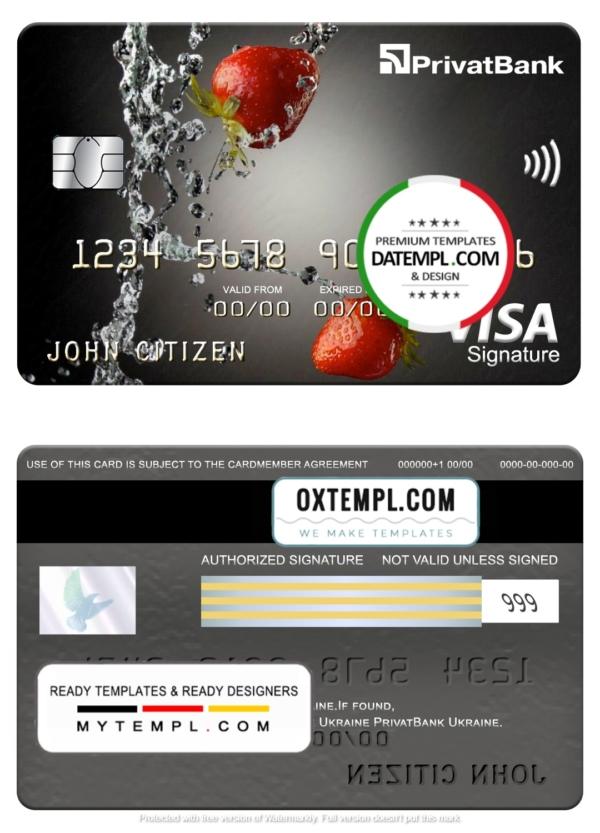editable template, Ukraine PrivatBank visa signature card, fully editable template in PSD format