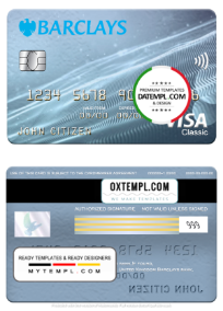 editable template, United Kingdom Barclays bank visa classic card, fully editable template in PSD format