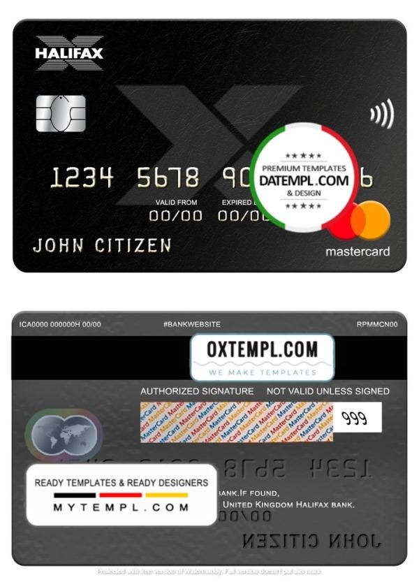 editable template, United Kingdom Halifax bank mastercard, fully editable template in PSD format