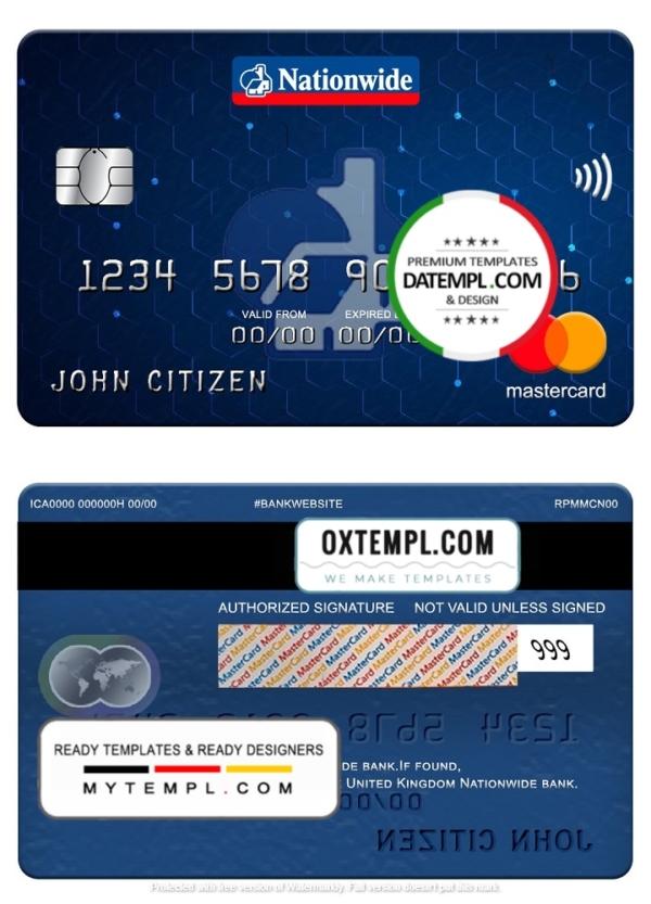editable template, United Kingdom Nationwide bank mastercard, fully editable template in PSD format
