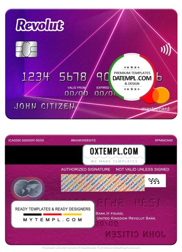editable template, United Kingdom Revolut Bank mastercard, fully editable template in PSD format