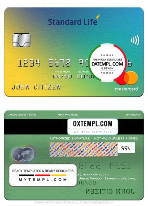 editable template, United Kingdom Standard Life bank mastercard, fully editable template in PSD forma