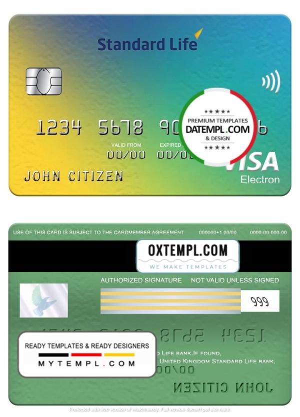 editable template, United Kingdom Standard Life bank visa electron card, fully editable template in PSD format
