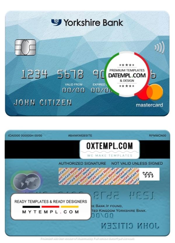 editable template, United Kingdom Yorkshire Bank mastercard, fully editable template in PSD format