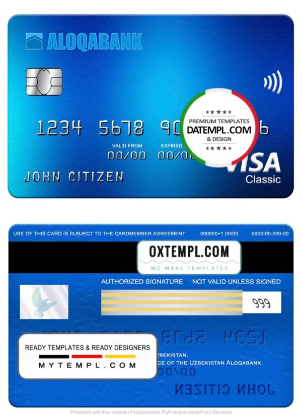 editable template, Uzbekistan Aloqabank visa classic card, fully editable template in PSD format