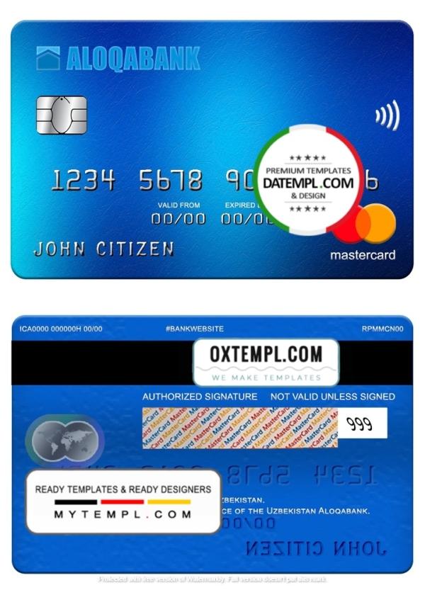 editable template, Uzbekistan Aloqabank mastercard, fully editable template in PSD format