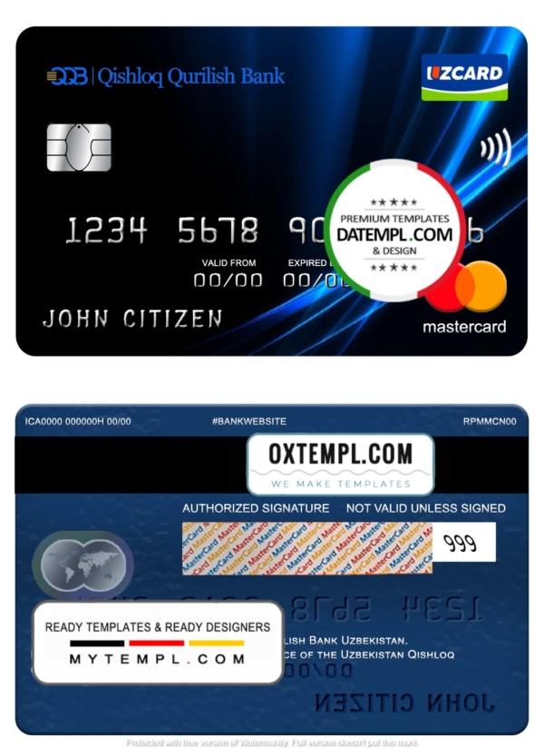 editable template, Uzbekistan Qishloq Qurilish Bank mastercard, fully editable template in PSD format