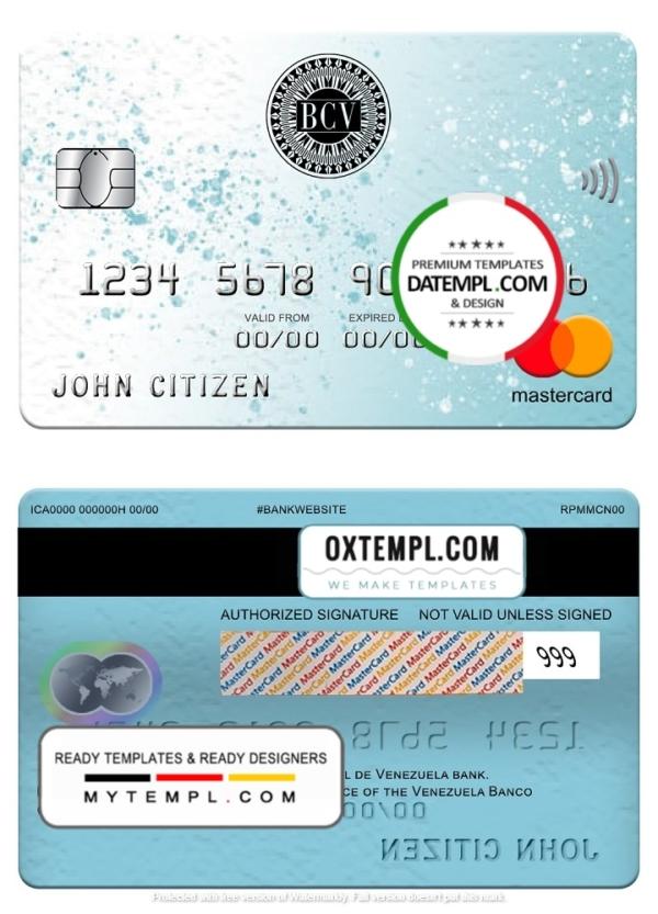 editable template, Venezuela Banco Central de Venezuela bank mastercard, fully editable template in PSD format
