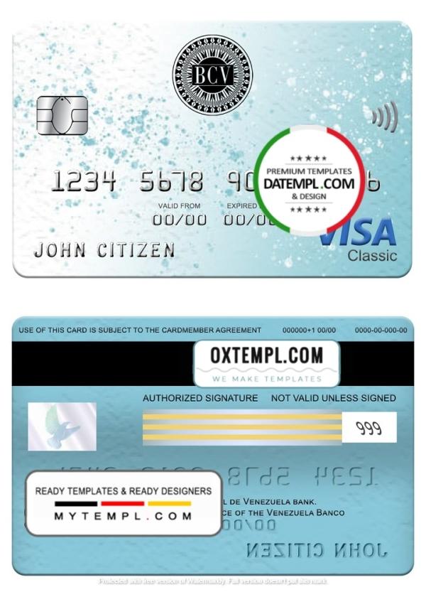 editable template, Venezuela Banco Central de Venezuela bank visa classic card, fully editable template in PSD format