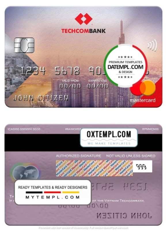 editable template, Vietnam Techcombank mastercard, fully editable template in PSD format