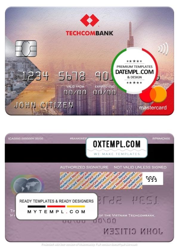 editable template, Vietnam Techcombank mastercard, fully editable template in PSD format